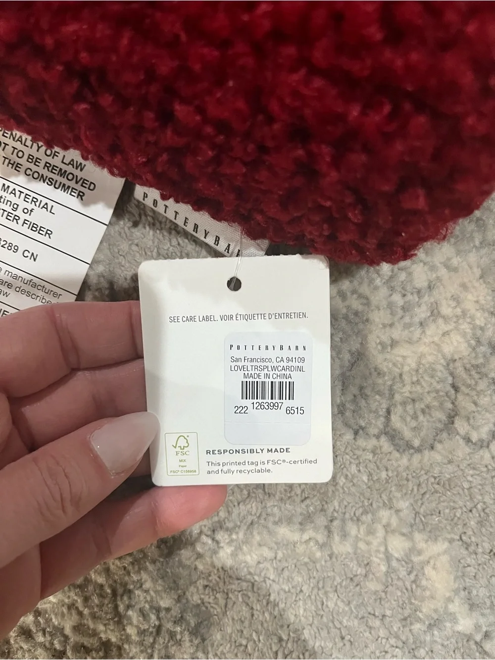 NWT Pottery Barn Cozy Teddy Faux Fur Love Shaped Pillow